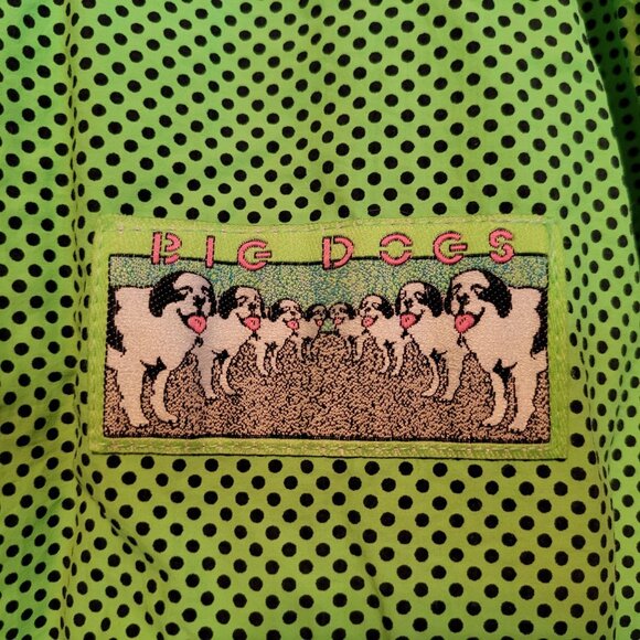 Retro Big Dogs Reversible Fleece Puffer Coat Neon Lime Green Polka Dot Dk Blue - Picture 4 of 16